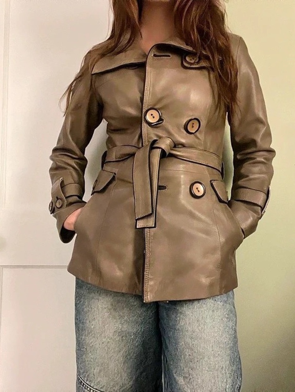 Dizelli Women's Leather Trench Jacket in Brown